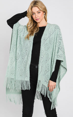 Shawl-SAGE Lacy Knit With Fringe