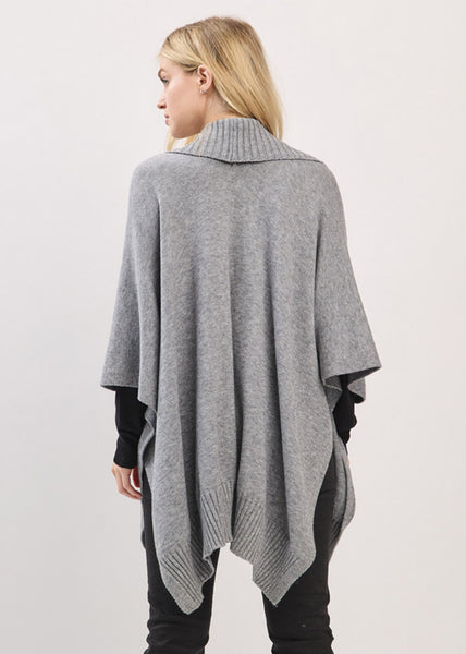 Ruana-GRAY Ribbed Trim, Soft Knit