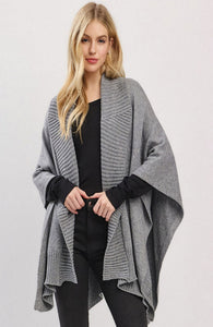 Ruana-GRAY Ribbed Trim, Soft Knit