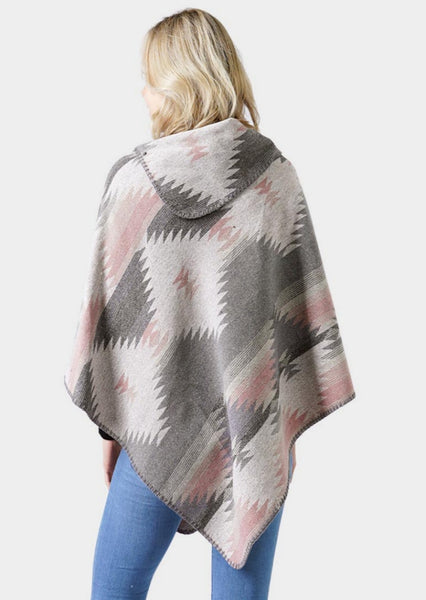 Poncho-GRAY-Southwestern Pattern