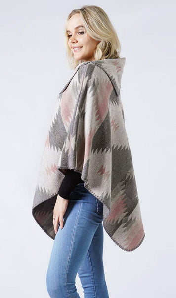 Poncho-GRAY-Southwestern Pattern