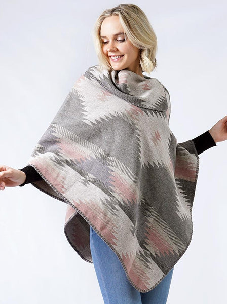 Poncho-GRAY-Southwestern Pattern