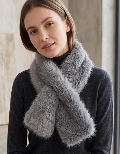 Neck Warmer-GRAY-Fluffy Faux Fur Scarf