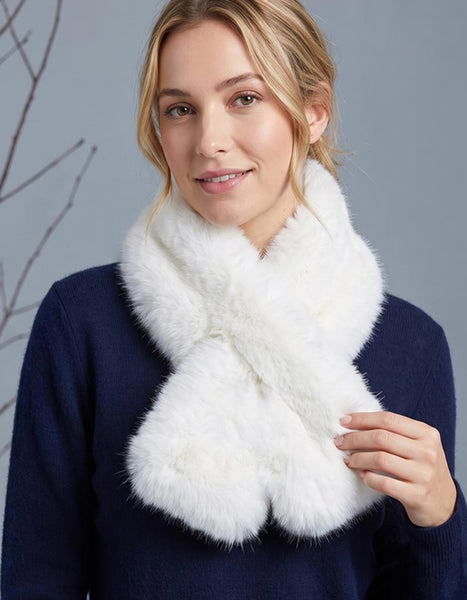 Neck Warmer-WHITE-Fluffy Faux Fur Scarf