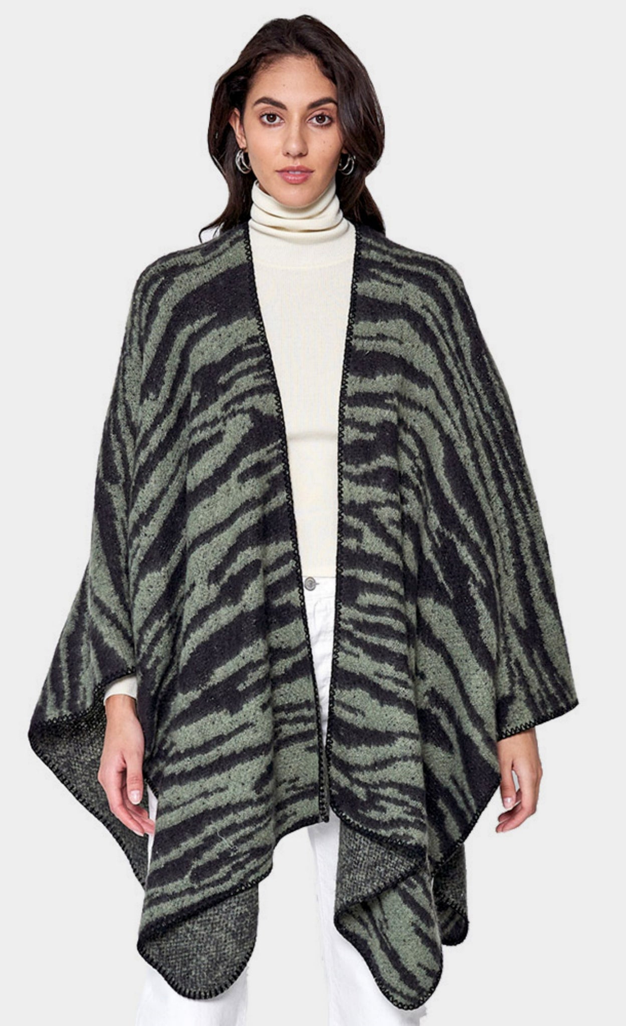 Ruana-OLIVE Zebra Print Ruana