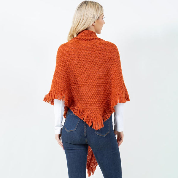 Shawl-PUMPKIN With Fringe, Textured Knit Fabric