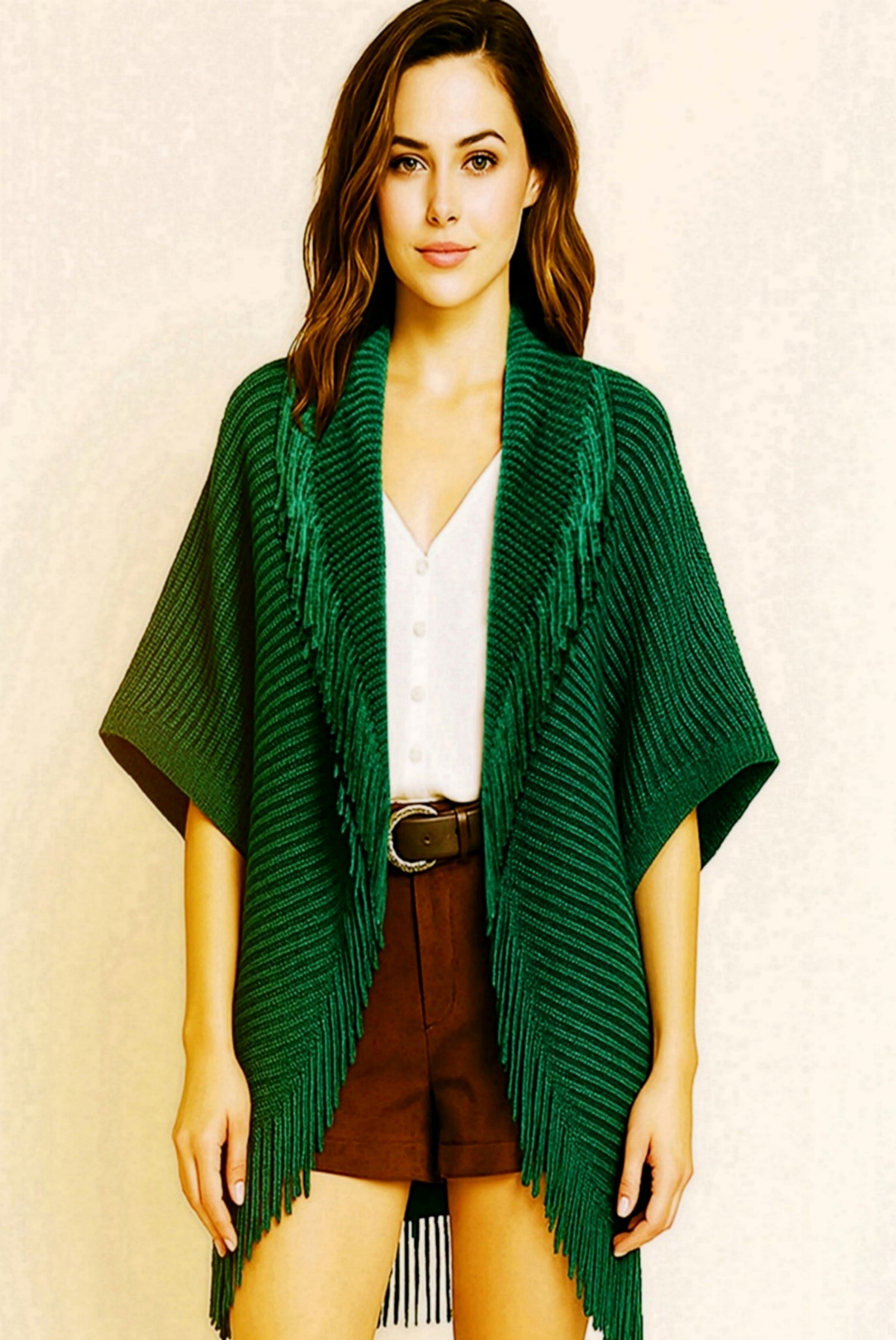 Shawl-GREEN Cocoon Knit Shawl Fringe