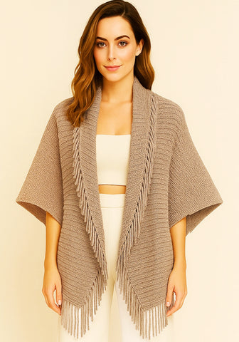 Shawl-TAUPE Cocoon Knit Shawl Fringe