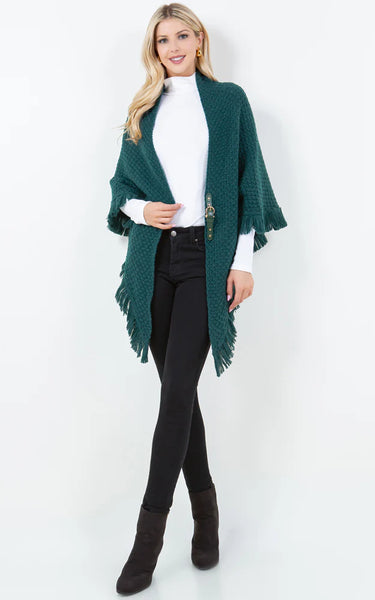 Shawl-GREEN Buckle Wrap, Cover-Up, Fringe