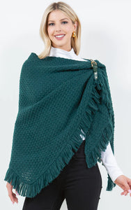 Shawl-GREEN Buckle Wrap, Cover-Up, Fringe