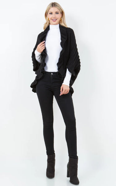 Cardigan-BLK Ruffle Cardigan, Soft Knit