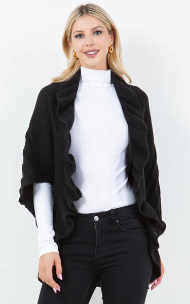 Cardigan-BLK Ruffle Cardigan, Soft Knit