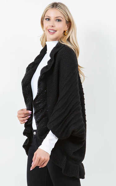 Cardigan-BLK Ruffle Cardigan, Soft Knit