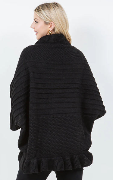 Cardigan-BLK Ruffle Cardigan, Soft Knit