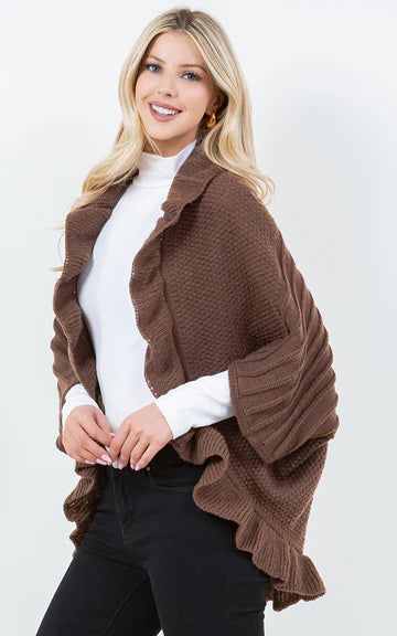 Cardigan-BRW-Ruffle Cardigan, Soft Knit