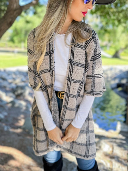 Ruana OATMEAL Plaid Knit Ruana Cardigan