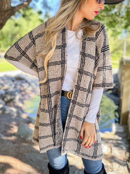 Ruana OATMEAL Plaid Knit Ruana Cardigan