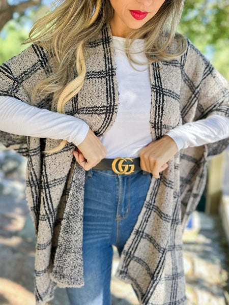Ruana OATMEAL Plaid Knit Ruana Cardigan