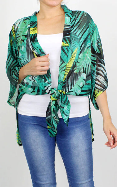 Kim-Shirt-GREEN Tropical Chiffon w/Sleeves