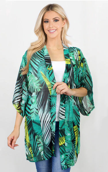 Kim-Shirt-GREEN Tropical Chiffon w/Sleeves