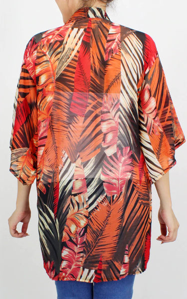 Kim-Shirt-ORANGE Tropical Chiffon w/Sleeves