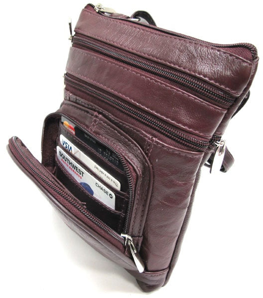 Casino-WINE (Med) Leather Bag with Cell Phone Pocket