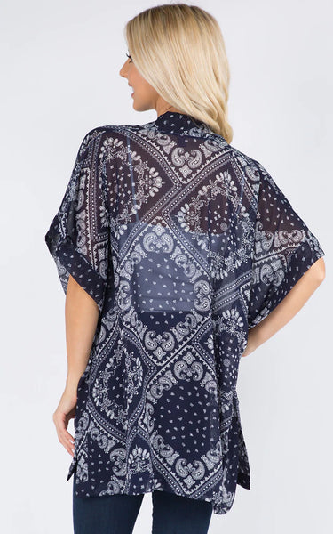 Kim-Shirt-NAVY Paisley Pattern Kimono Cover-Up