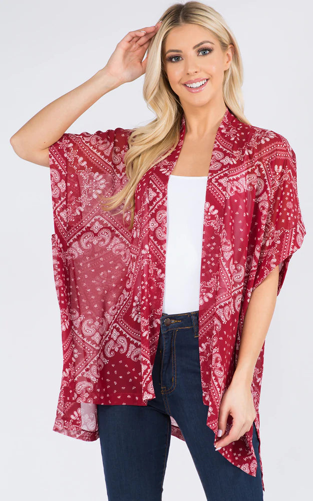 Kim-Shirt-RED Paisley Pattern Kimono Cover-Up