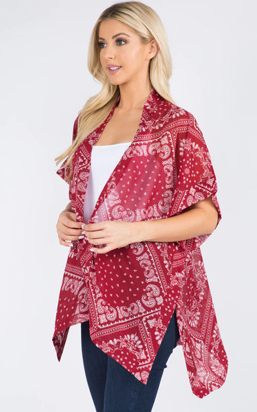 Kim-Shirt-RED Paisley Pattern Kimono Cover-Up