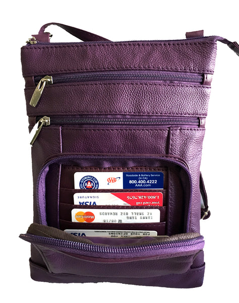 Casino-PURPLE (Med) Leather Bag with Cell Phone Pocket