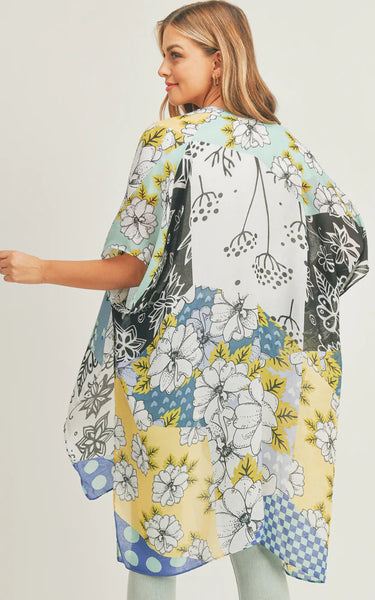 Kim-Long-BLUE-Mixed Flower Pattern Cover-up Kimono