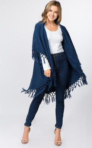 Vest-Shawl FR - BLUE - Fringe