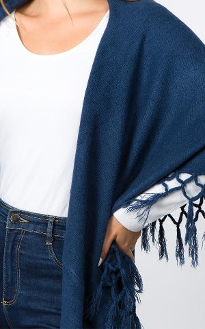 Vest-Shawl FR - BLUE - Fringe