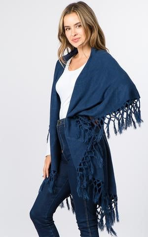 Vest-Shawl FR - BLUE - Fringe