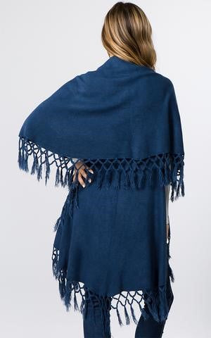 Vest-Shawl FR - BLUE - Fringe