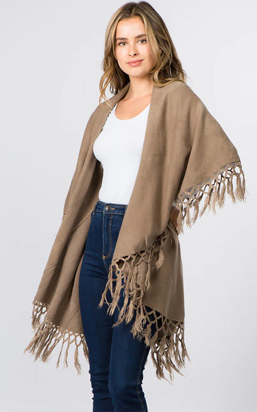 Vest-Shawl FR - TAN - Fringe